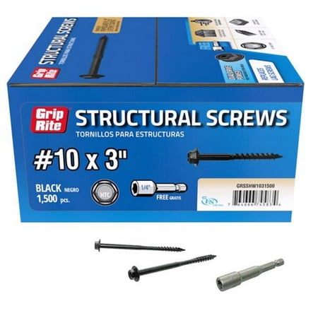 

Grip-Rite 5037407 No. 10 Wire x 3 in. Star Hex Washer Head Structural Screws - Pack of 1500