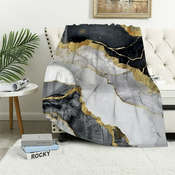 Nawypu King Size Blanket Black and Gold Bedding Marble King Size Throw Blanket for Bed Modern Abstract Marble Texture Soft Lightweight Fluffy Flannel Blanket (Grey Gold,King)