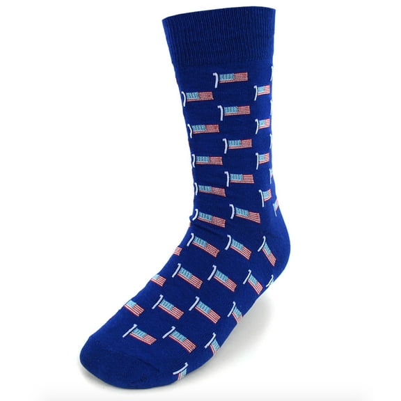 Urban-Peacock Men's Novelty Fun Crew Socks for Dress or Casual - American Flags - Blue