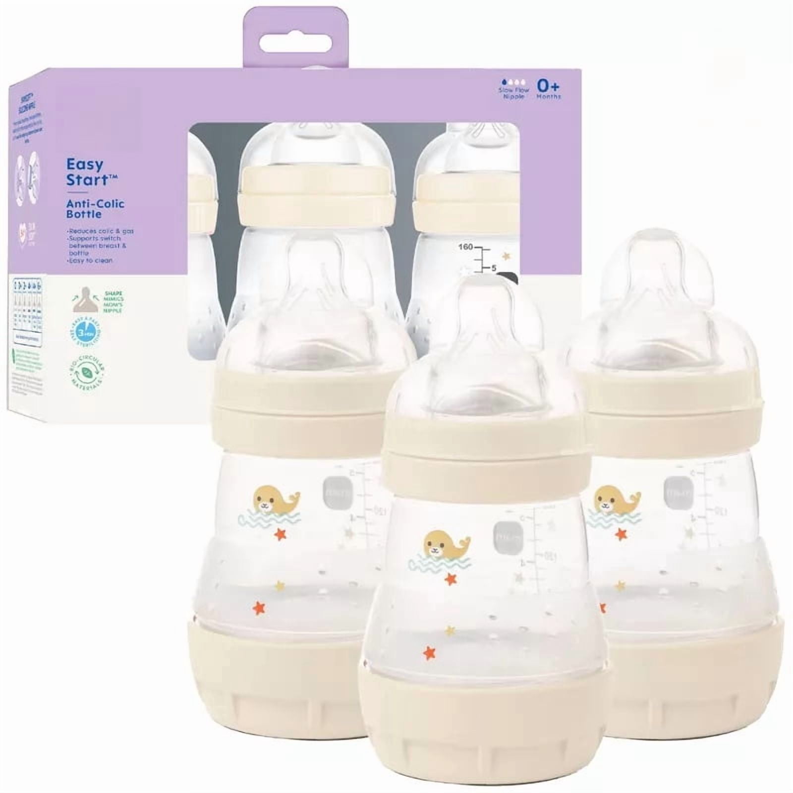 5oz Anti-Colic Baby Bottles 3 Pack, Easy Start Infant Feeding Bottles with BPA-Free Plastic Container and Silicone Nipple, Level 1 Slow Flow, Cream Baby Bottles for Newborns and Infants