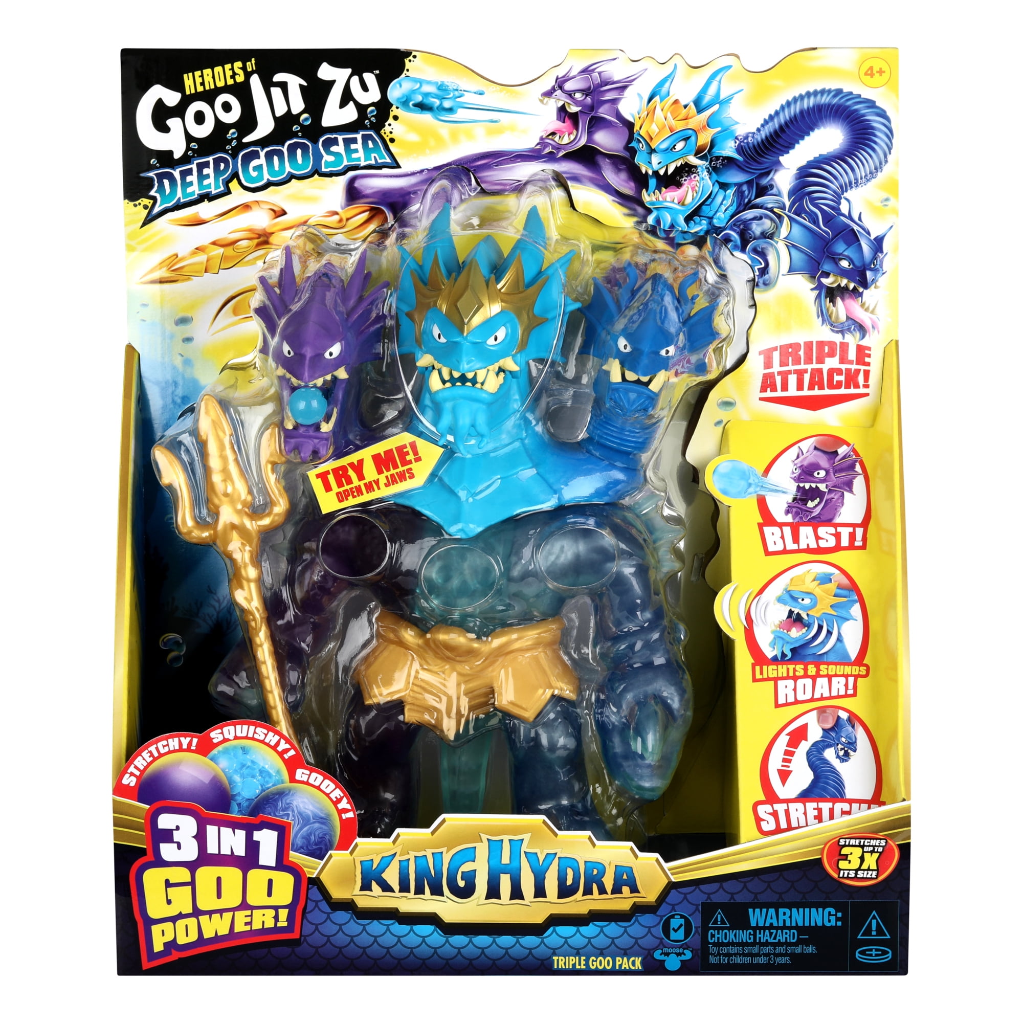 Heroes of Goo Jit Zu 9.5 inch King Hydra Figure with Triple Attack 3 in 1 Goo Power, Ages 4+