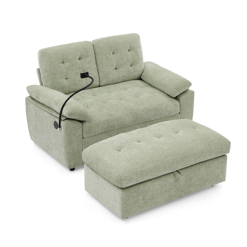 Double Sofa Recliner with Storage Ottoman, Manual Adjustable Reclining Loveseat with USB Charging Port, Phone Stand, and Soft Padded Armrests for Living Room, Apartment, and Home Theater