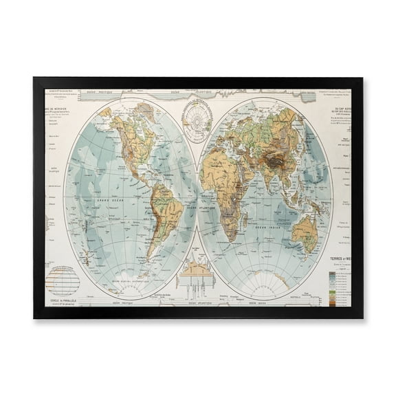 Designart 'Ancient World Map II' Rustic Framed Art Print