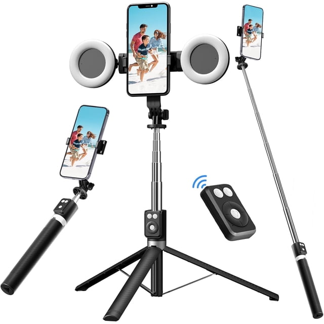 2025 New Selfie Stick Tripod with Fill Light,Selfie Stick Tripod with Fill Light, Phone Selfie Stick ,Durable Stainless Steel Design, Bluetooth Remote Control, and Stable Three-Legged Support (Black)