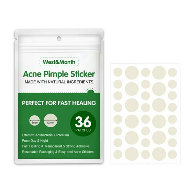 West&Month - Eliminador de acné transparente e invisible, cubierta absorbente de espinillas, pegatinas faciales para el cuidado de la piel, 2 tamaños (36 unidades)