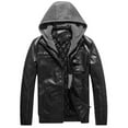 thumbnail image 6 of Herrnalise Men's Multi-pocket Large Size Leather Jacket Clip Cotton Jacket With Long Zipper Cuffs Detachable Hooded Jacket Black, 6 of 6