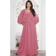 thumbnail image 3 of KOH KOH Long Cape Batwing Sleeve Modest Full Floor Length Flowy Fall Winter Elegant Evening Formal Funeral Church Wedding Guest Tall Maxi Dress Gown For Women Rose Pink X-Large US 14-16 NT117, 3 of 6
