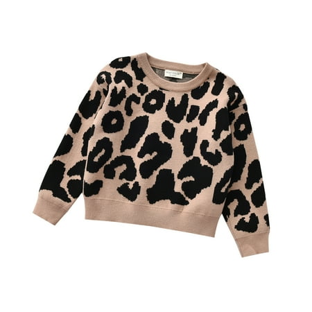 

Tregren Kids Baby Girl Boy Leopard Knit Sweater Long Sleeve Crewneck Pullover Tops Cheetah Sweatshirt Fall Winter Warm Clothes