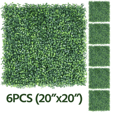 20" x 20" Artificial Boxwood Hedge Panel for Indoor & Outdoor 6PCS Green