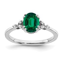 Auriga Fine Jewelry 925 Sterling Silver Rh-plated Created Emerald and Diamond Ring for Women Size 8