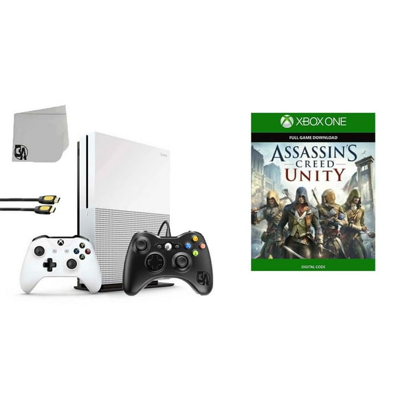 Pre-Owned Microsoft 234-00051 Xbox One S White 1TB Gaming Console with 2 Controller Included with Assassin's Creed- Unity BOLT AXTION Bundle ( )