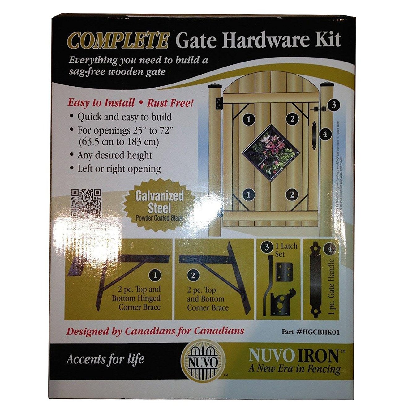 NUVO IRON COMPLETE GATE HARDWARE KIT HEAVY DUTY HGCBHK01 for 25" to 72