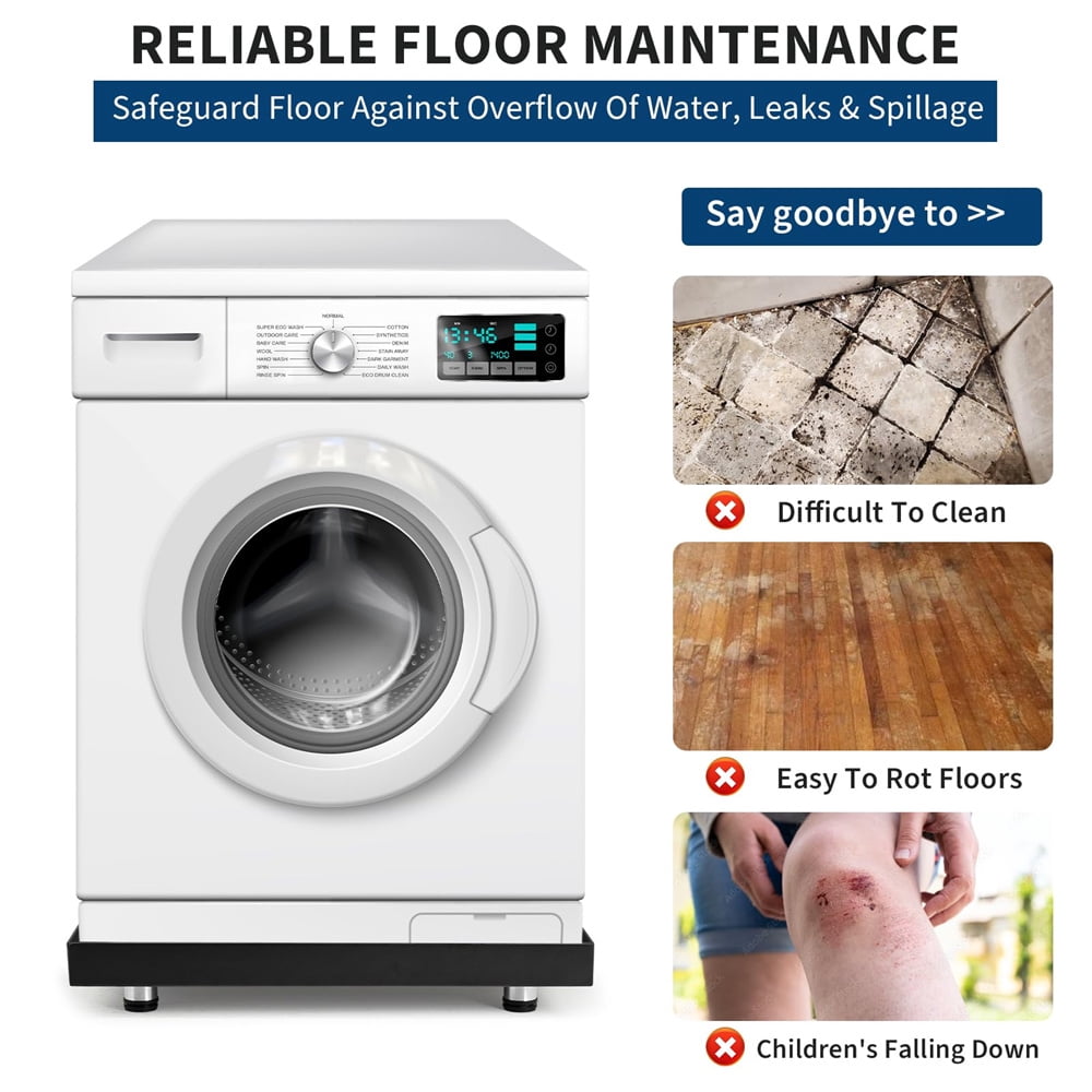 Carbon Steel Washing Machine Pan with 4 Anti-Vibration Feet, Rust-Free Water Damage Protection, Easy Install, Protects Floor From Water Damage Protection