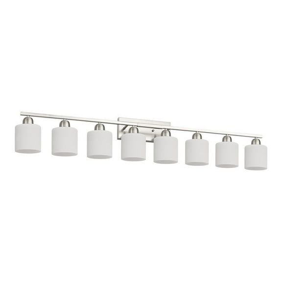 51.6" Nickel Bathroom Vanity Light - 8-Light Modern Wall Sconce with Milky White Glass Shades, Farmhouse Vanity Lighting for Large Mirrors (Bulbs Not Included)