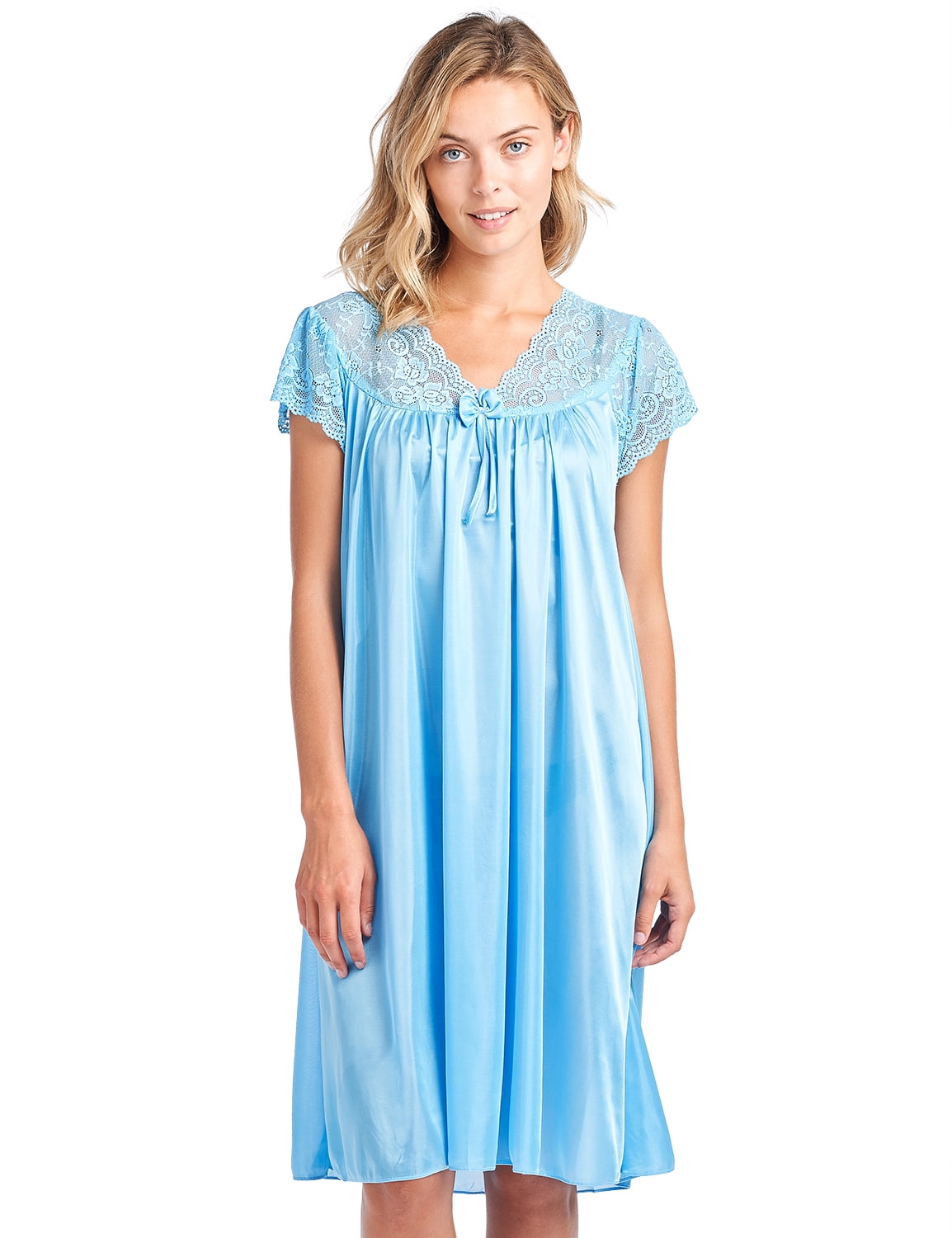 Casual Nights Women's Fancy Lace Neckline Silky Tricot Nightgown - Sky