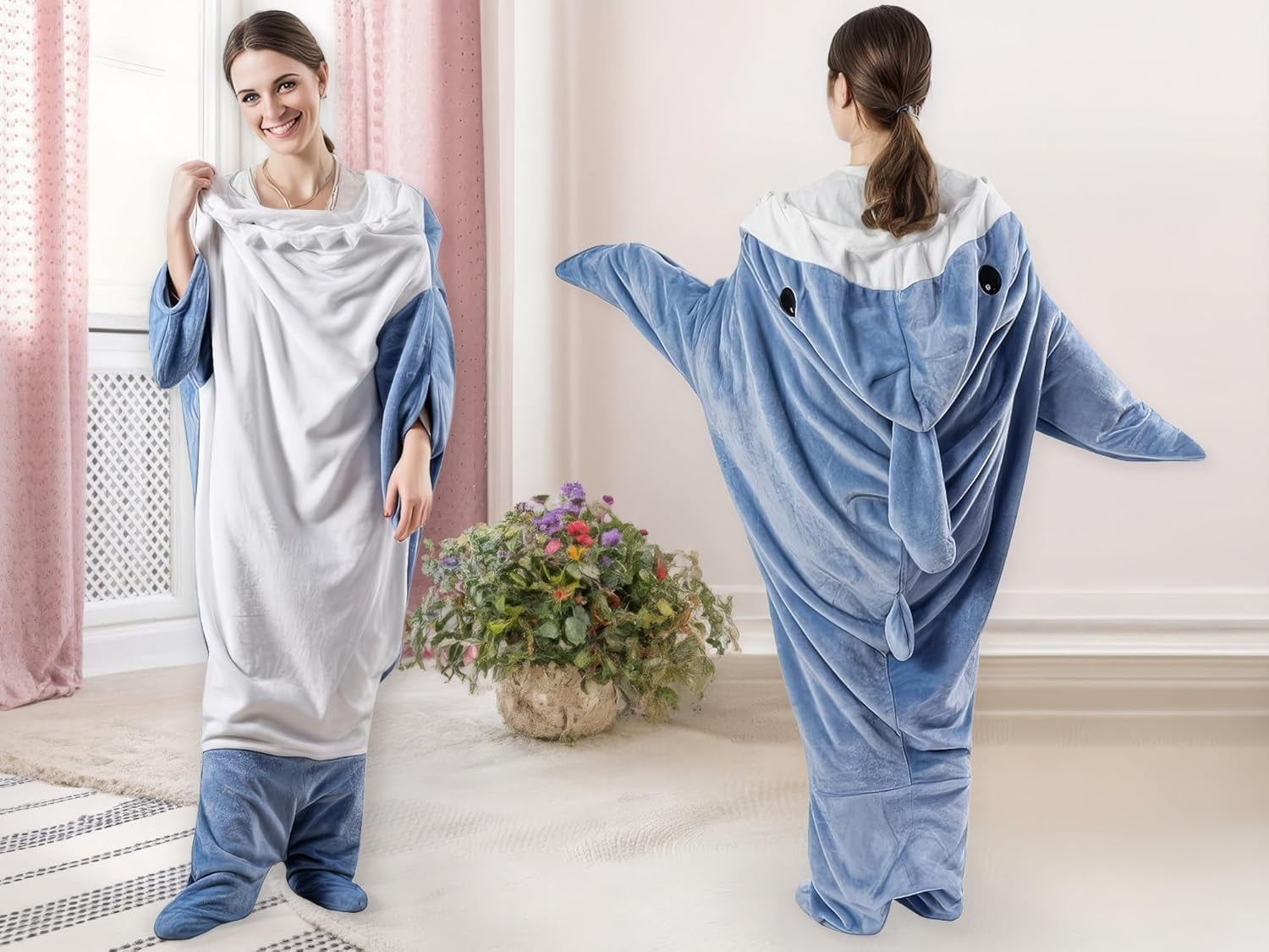 Shark Blanket Adult & Kid, Shark Onesie Pajamas, Shark Hoodie Costume, Shark Wearable Blanket