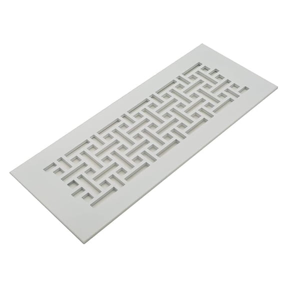6X12 Basketweave Pattern Floor Register - White Steel - Metal Vent Cover Grille for Home Floors Without Mounting Holes | BWL16-814-SWNH