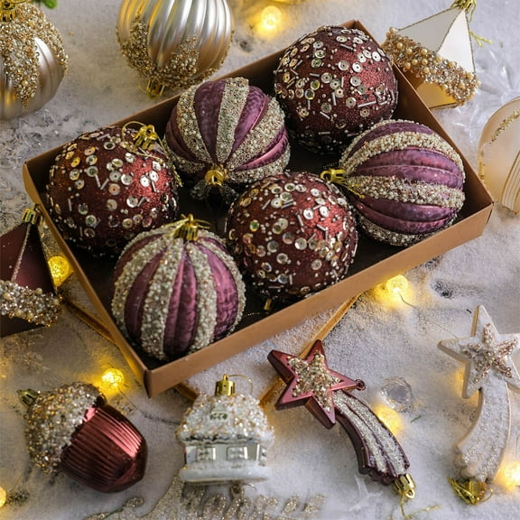 6PCS Christmas Tree Decorative Balls, Festive Christmas Ornaments for Holiday Tree & Wreath Decoration, Colorful Christmas Ball Ornaments for Home Holiday Decor