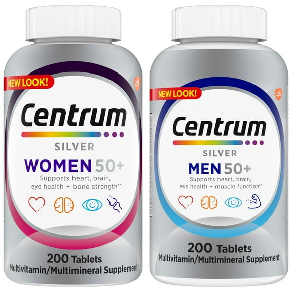 Centrum Silver Mens & Womens 50 Plus Vitamins Bundle Pack, Multivitamin Supplement, 200 Count.