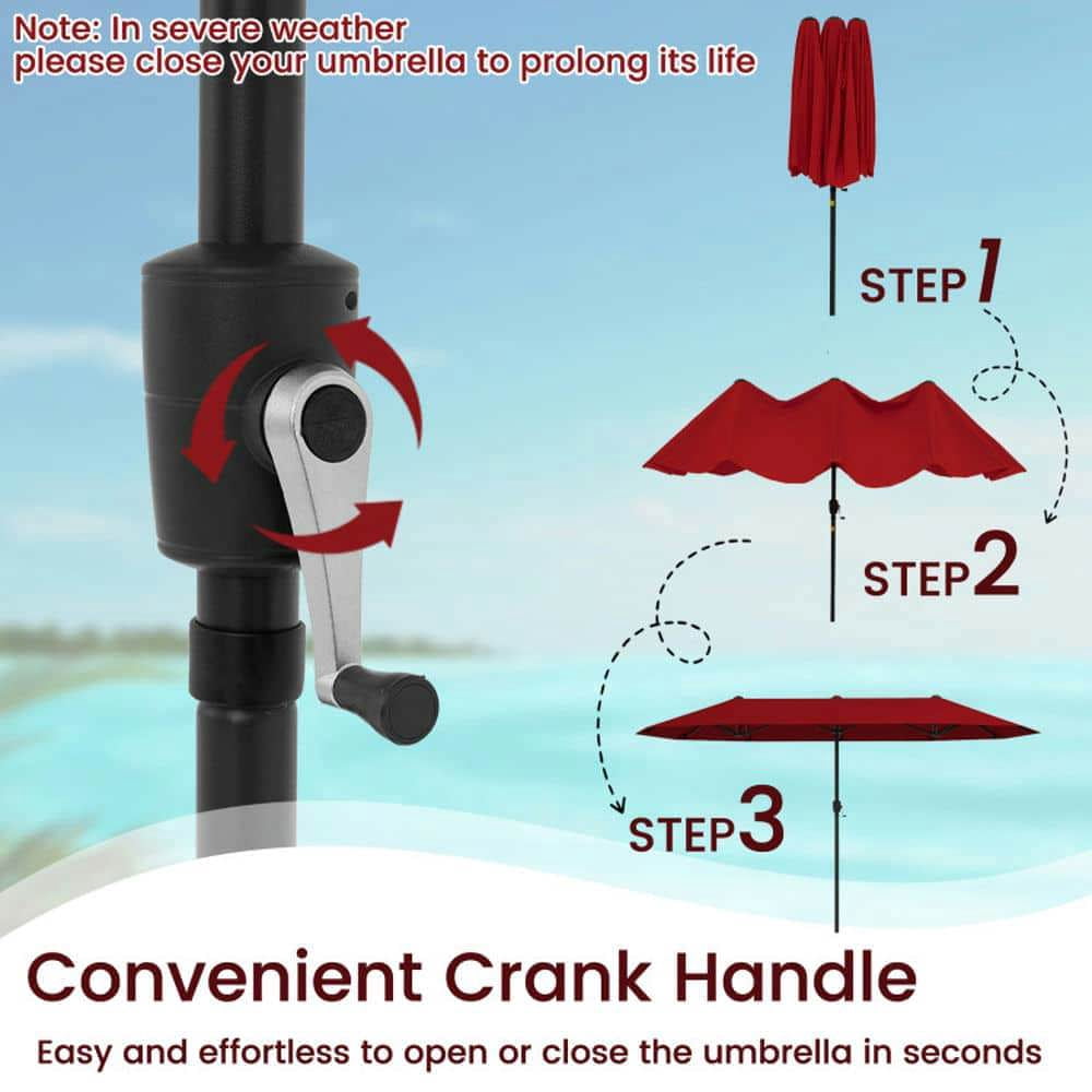 Yardi Yarda 13 Feet Large Patio Umbrella, Double-Sided Table Market Umbrella with Crank Handle for Outdoor, Red