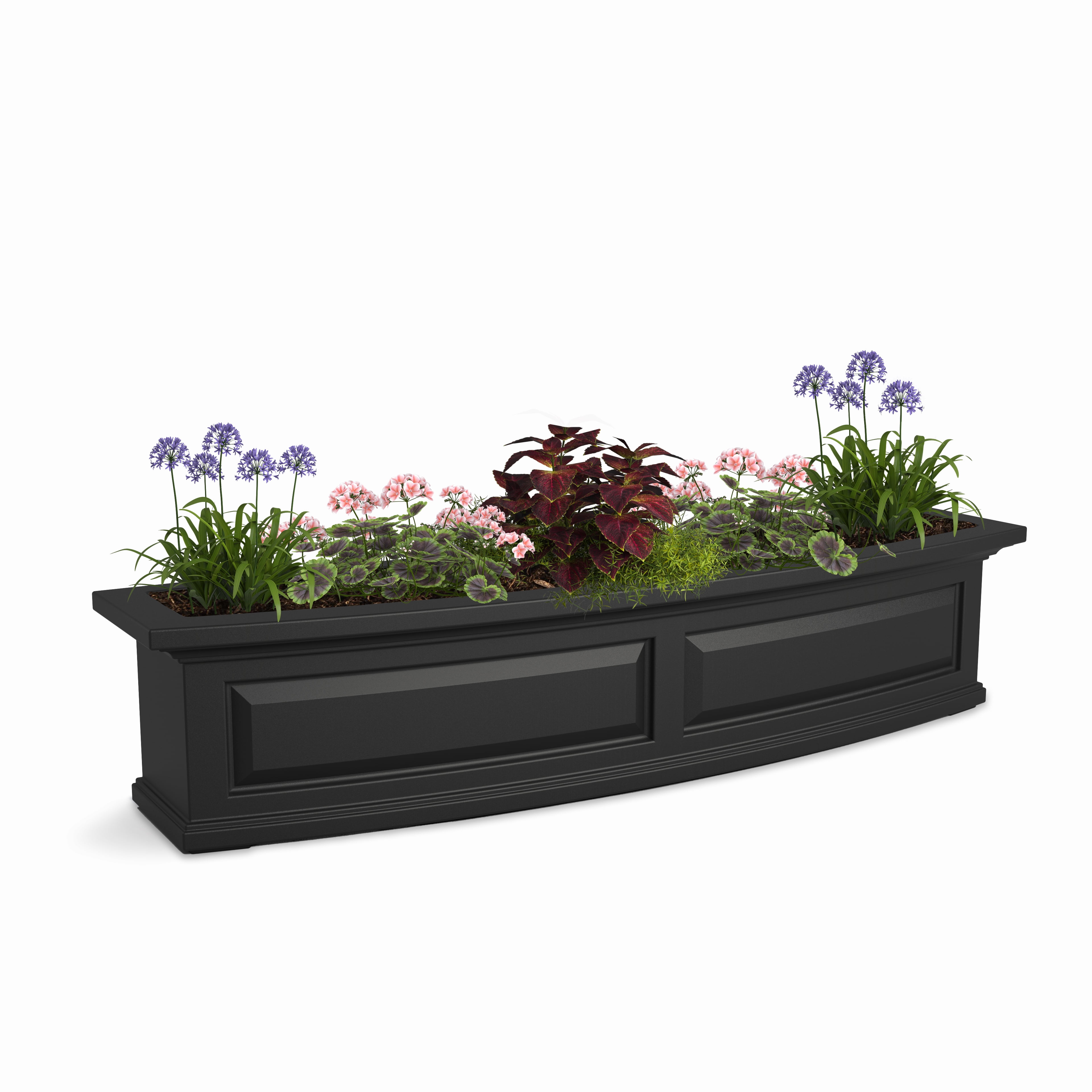 Mayne Nantucket 48" x 12" x 10" Rectangle Black Self Watering Plastic Window Box Planter