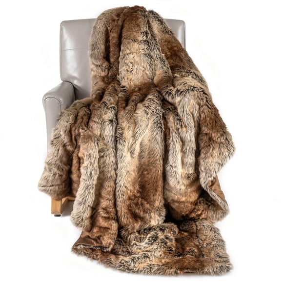 JWRWEFA Fluffy Faux Fur Throw Blanket, 760GSM Luxury Faux Raccoon Fur Blanket with Fleece Lining, Soft Fuzzy Warm Throw for Sofa, Bed & Couch, 60" x 80", Coffee