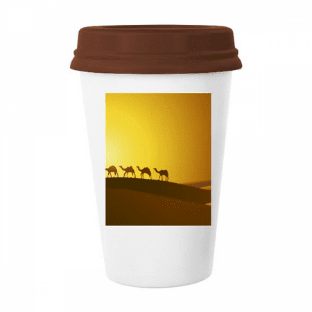 

Sunset All the Way to the Silk Road Camel Desert Mug Coffee Drinking Glass Pottery Cerac Cup Lid