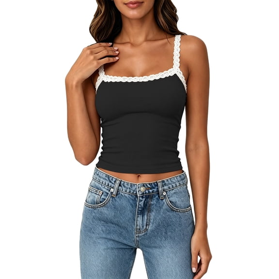 Bibifish Womens Tank Tops Lace Spaghetti Straps Summer Sleeveless Camisole Ribbed Slim Fit Everyday Layering Tops