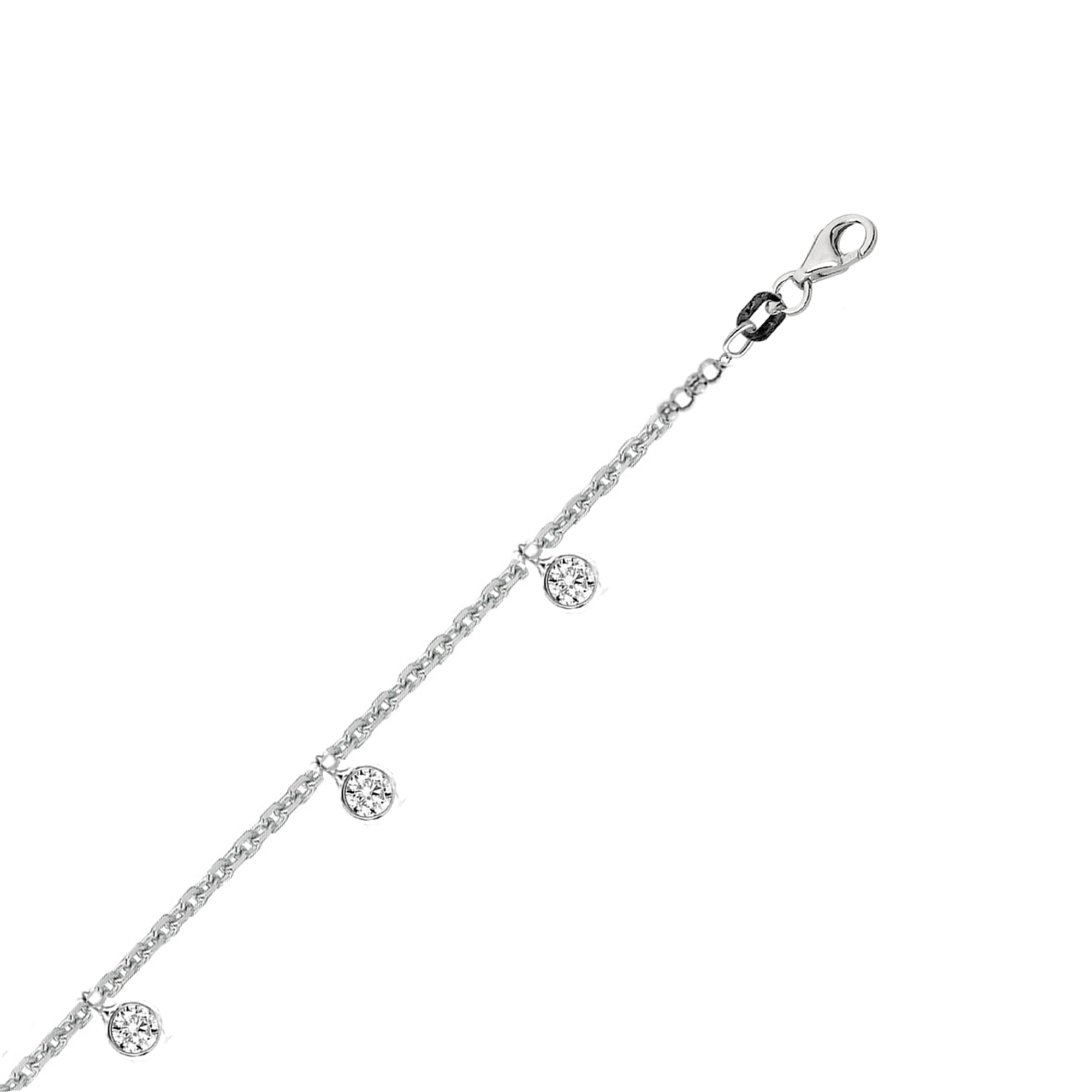 Ritastephens Sterling Silver CUbic Zirconia Dangle Anklet Adjustable 9-10 Inches for Female Adults, and Teens