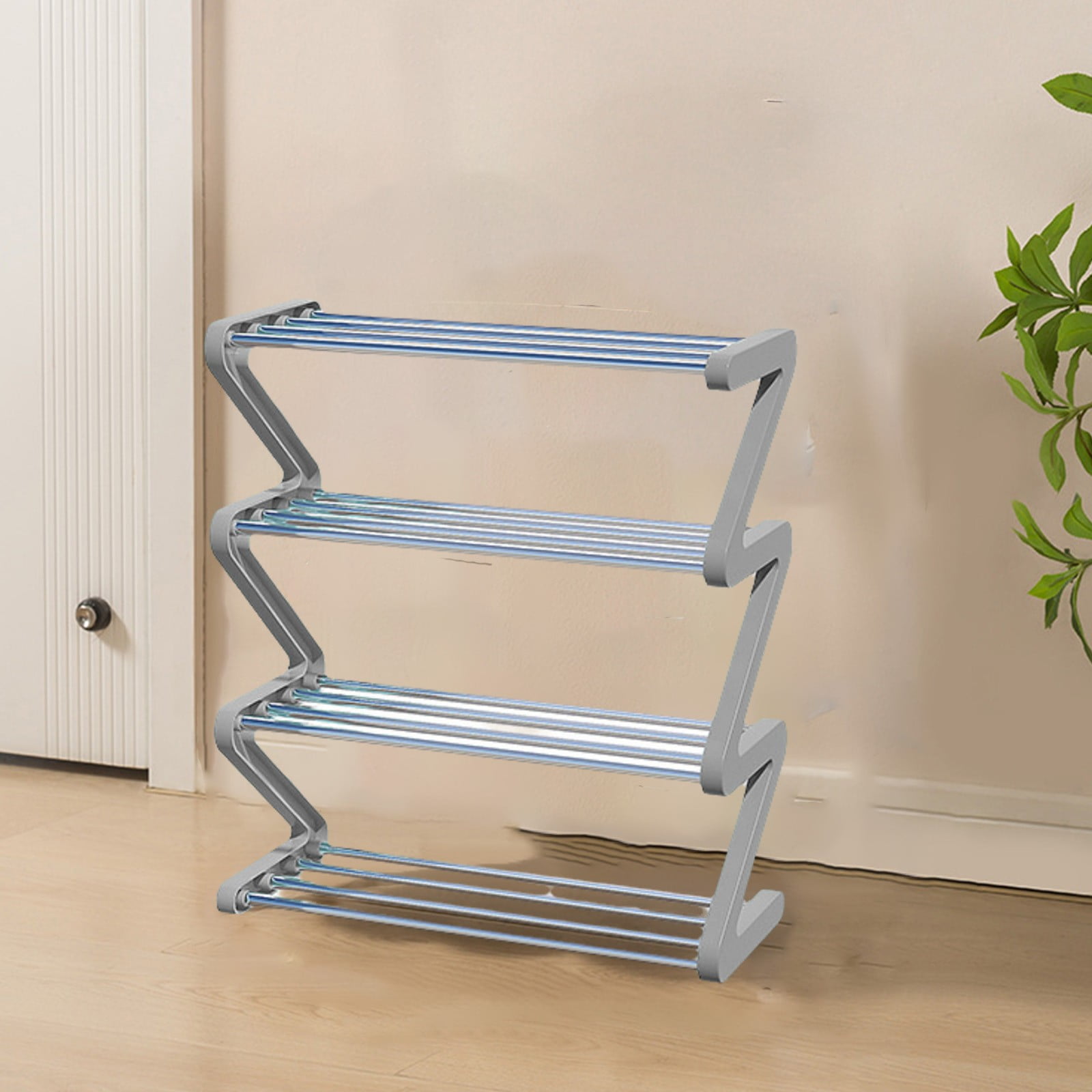 AUHomi 4-Tier Shoe Rack Organizer, Shoe Storage Rack for Entrance, Z Shaped Shoe Organizer, Free Standing Lightweight Shoe Shelf for Home, Room, Front Door, Space-Saving, Gray