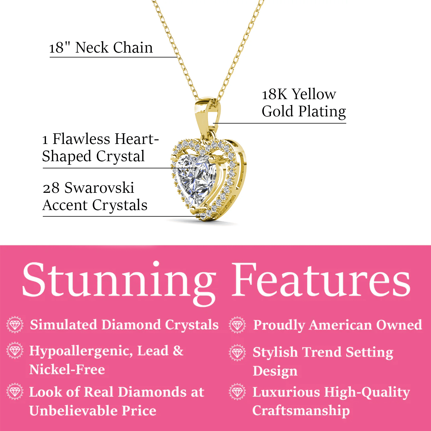 Cate Chloe Amora 18k Yellow Gold Plated Heart Pendant Necklace