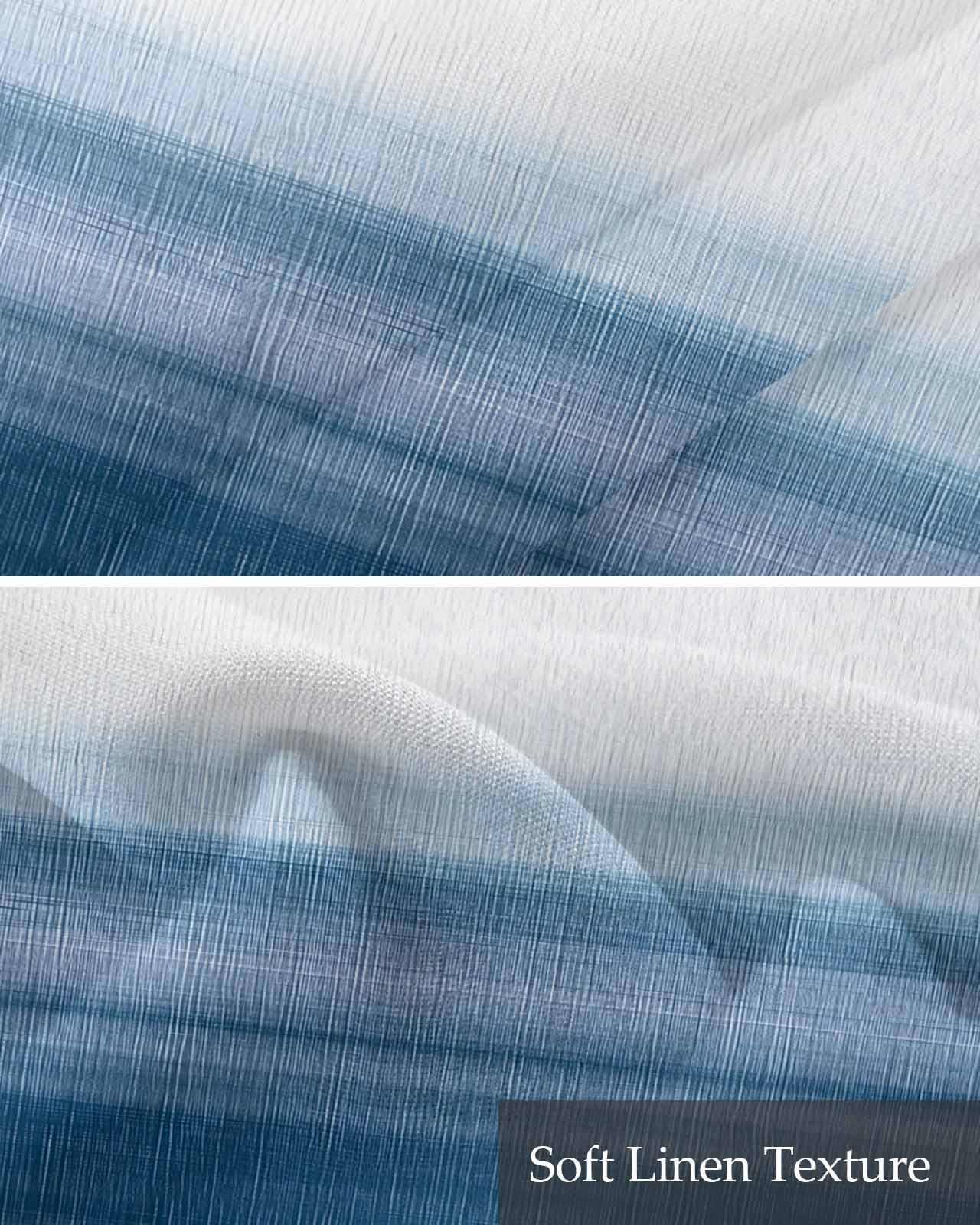 Haze Blue White Ombre Kitchen Valances for Windows Farmhouse Linen Window Valance Curtain for Living Room Window Treatment Vintage Gradient Striped Aesthetics Valance Rod Pocket Topper, 42 x 18 Inch