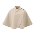 thumbnail image 2 of Fewfanhot Collared Wool Blend Cape Shawl, Button Detail Wrap Poncho for Women Daily Business Casual Wear, 2 of 9