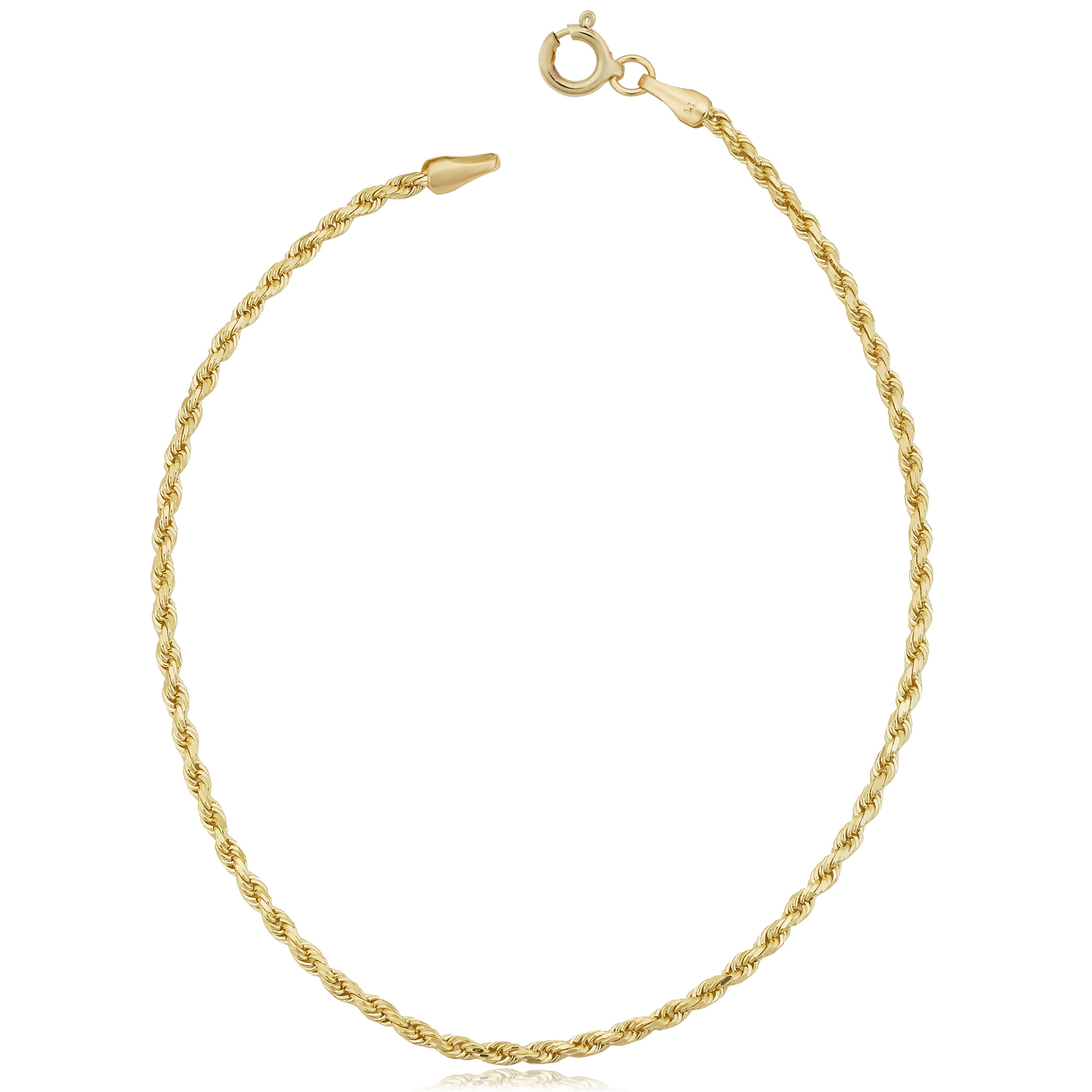 KoolJewelry 10k Yellow Gold 1.8 mm Rope Anklet (10 inch)
