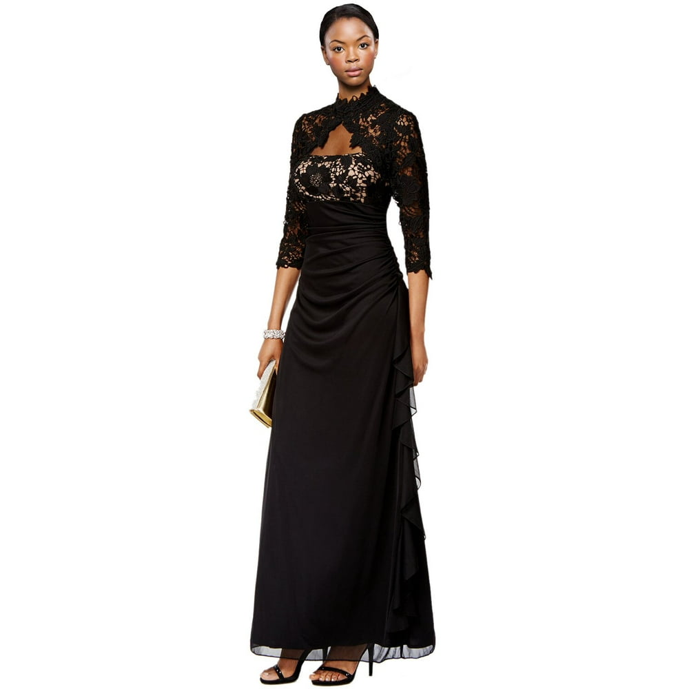 Betsy & Adam - Betsy & Adam Lace Open Back Ruffled 3/4 Sleeve Evening Gown Dress - Walmart.com