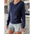 thumbnail image 4 of Females Cable Knit Sweaters Long Sleeve V Neck Sweater Tops Casual Pullover Shirts Fall Fashion Outfits Navy Blue S, 4 of 7