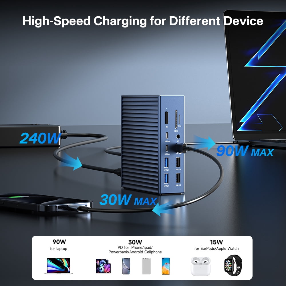 ACASIS Dual Docking Station 21 Ports USB-C Ethernet Display Power Hub