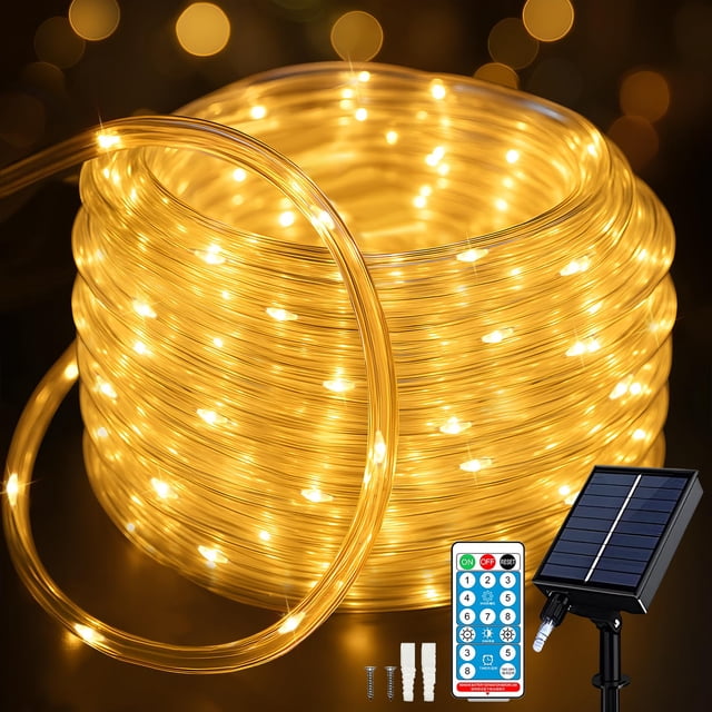 Luces solares tipo cuerda ANJAYLIA, 20 m, 200 LED, impermeables, color blanco cálido