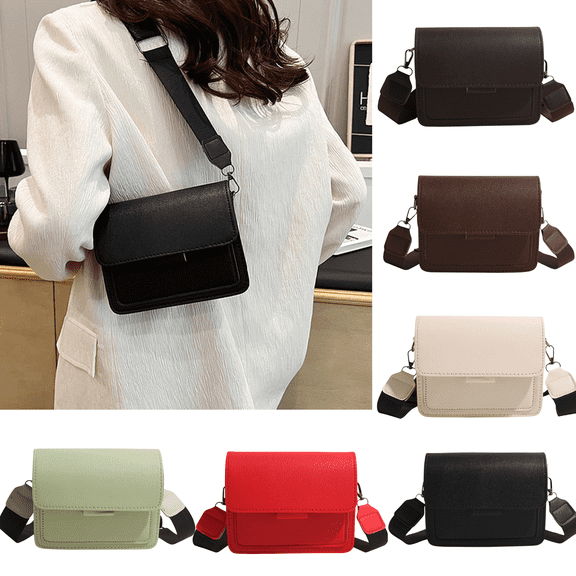 JeashCHAT Small Crossbody Bag for Women, Leather Square Shoulder Bag with Adjustable Wide Strap, Trendy Ladies Solid Color Purse for Everyday Casual, Gifts for Women, Black
