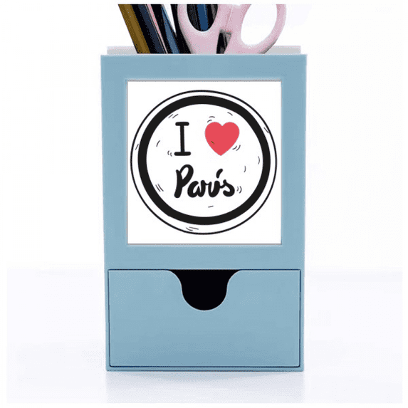 I Love Paris Words Pattern Desk Supplies Organizer Pen Holder Card