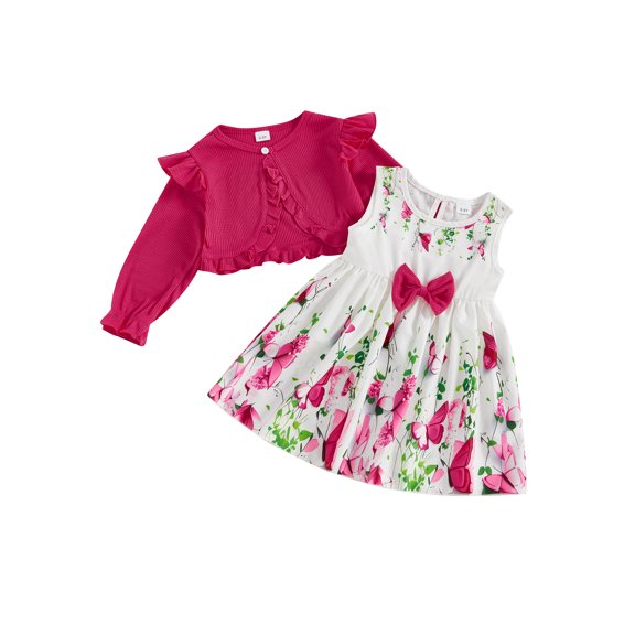 BemeyourBBs Toddler Baby Girls Sets Sleeveless Dress with Long Sleeve Cardigan