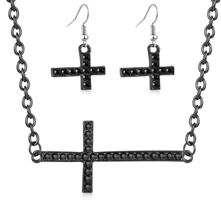 Women's Painted Crystal Cross Choker Necklace Personalized Religious Drop Earrings Linked Chain Rhinestone Costume Cocktail Party Jewelry