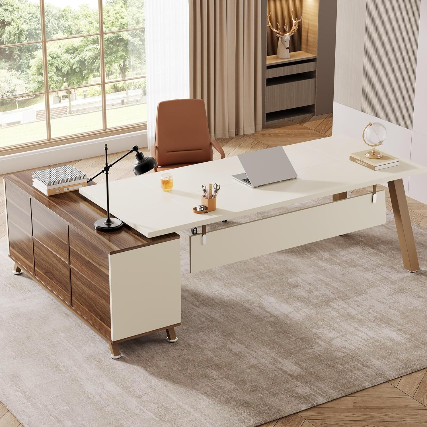 Tribesigns 71-Inch Executive Desk, L-Shaped Desk with 55-Inch Cabinet