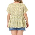 thumbnail image 3 of Blusa de mujer plus size Agnes Orinda, estilo boho, con flores, escote en V, mangas con volantes, blusas tipo babydoll en talla 1X color beige, 3 of 7