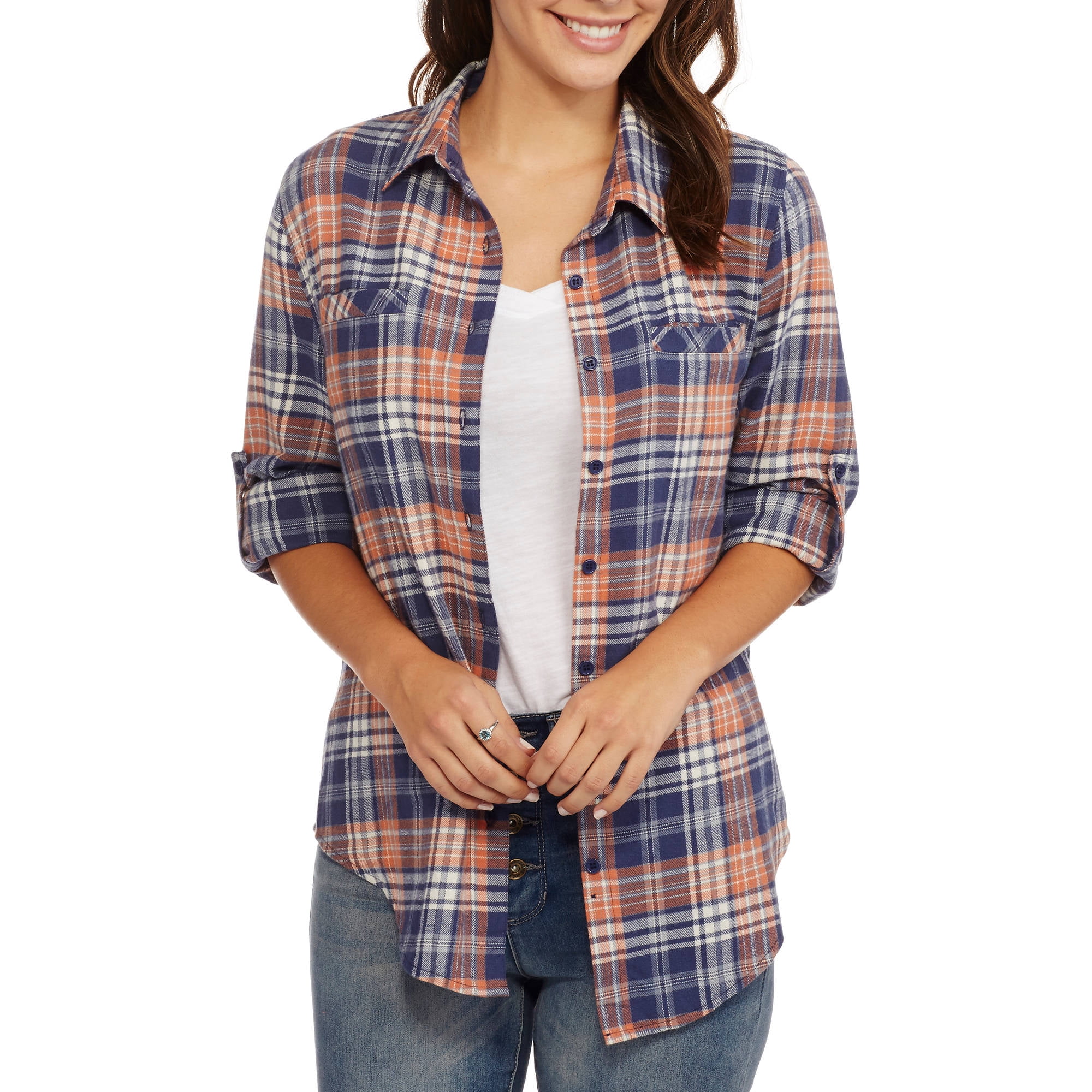 Brooke Leigh - Women's Lightweight Flannel Shirt with Pockets - Walmart ...