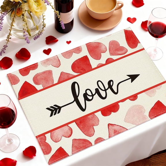 YingYouFu Valentine Placemats Set Heart-Shaped Anniversary Wedding Table Mats for Party Kitchen Dining Decoration