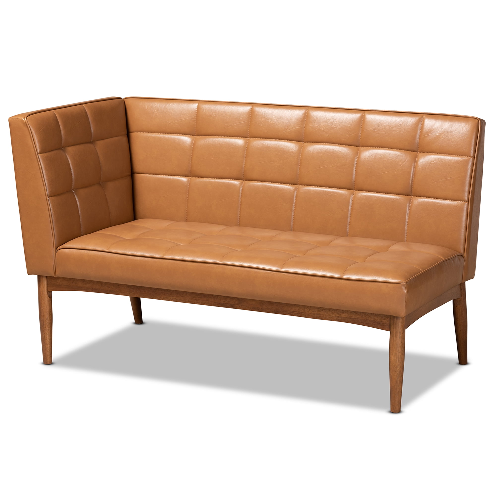 Baxton Studio Sanford 2 Piece Mid Century Faux Leather Dining Nook Banquette Set, Walnut Brown