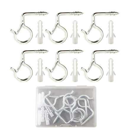 

6 PCS Adhesive Hooks Outdoor Hooks For Outdoor String Lights With Transparent Plastic Box Screw Hooks For Hanging Plants/Wind Chime/Basket Securely Buckle Design Windproof
