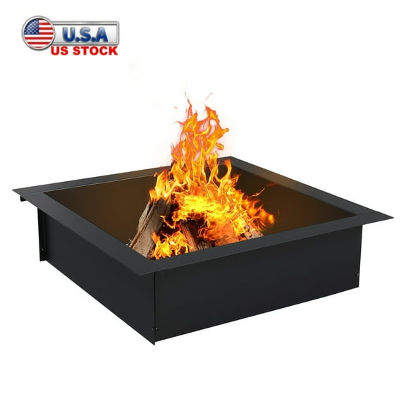 Tcbosik Outdoor Square Fire Pit, DIY Using Campfire Ring Above or In-Ground for Outdoor Patio Backyard, Black