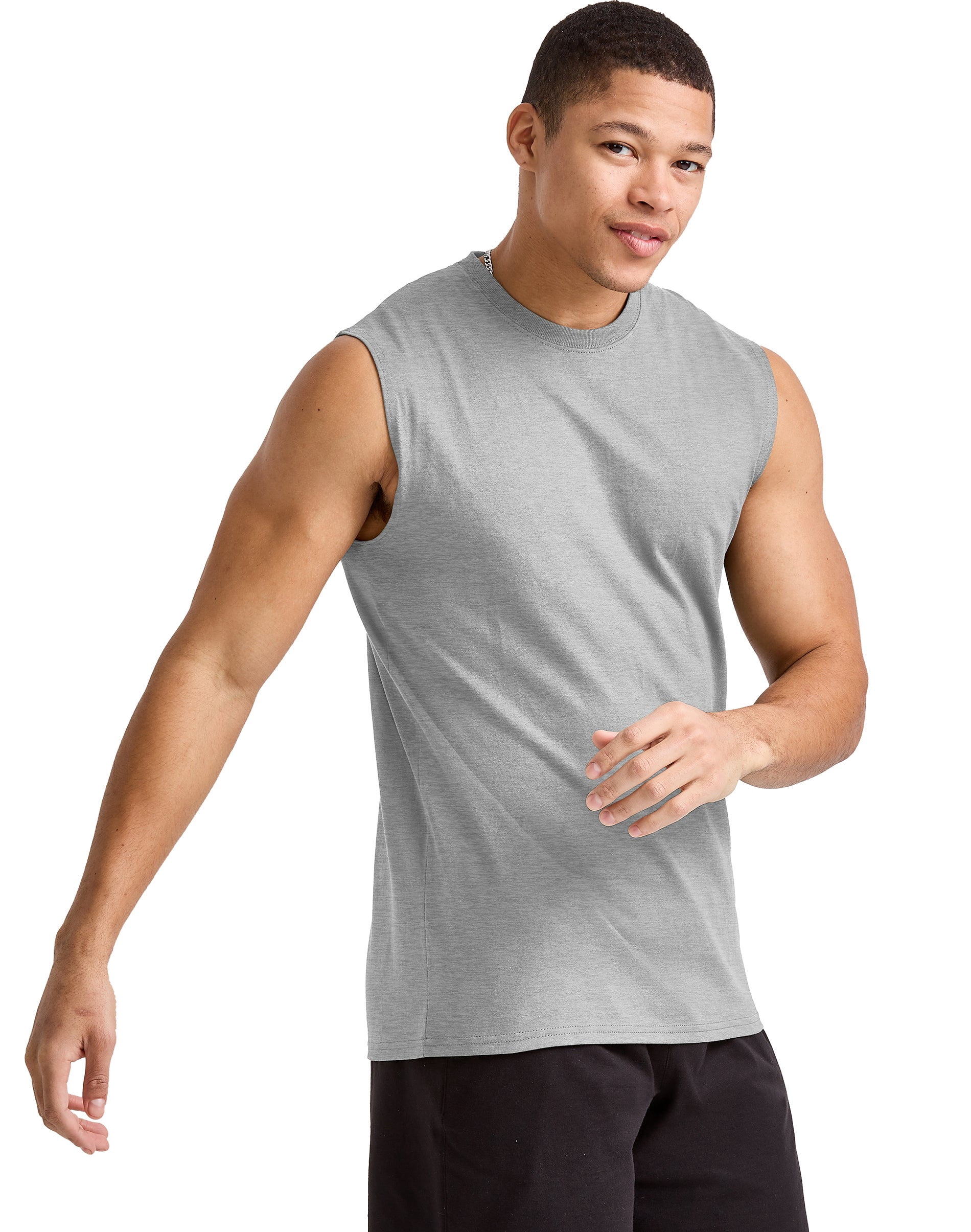 Hanes Essentials Men's Muscle Tank Sleeveless Tee Workout Gym Crewneck Midweight